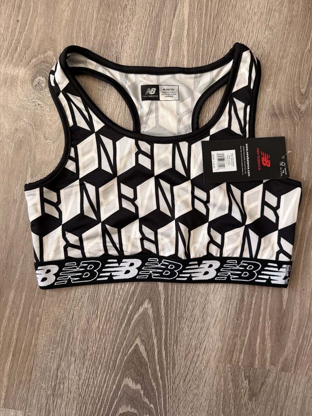 New Balance Girls Geometric Print Racerback Sports Bra White Multi Size M (10/12